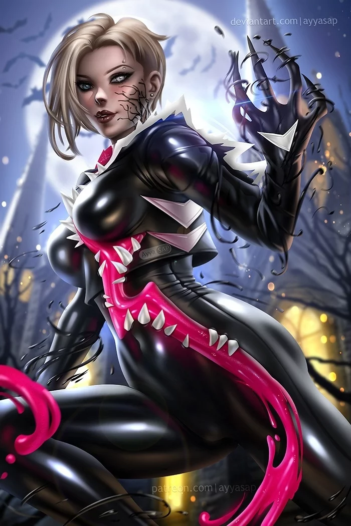 Gwenom - NSFW, Арт, Рисованная эротика, Marvel, Гвен Стейси, Gwenom, AyyaSAP, OnOff, Сиськи, , Лобок, Половые губы, Длиннопост