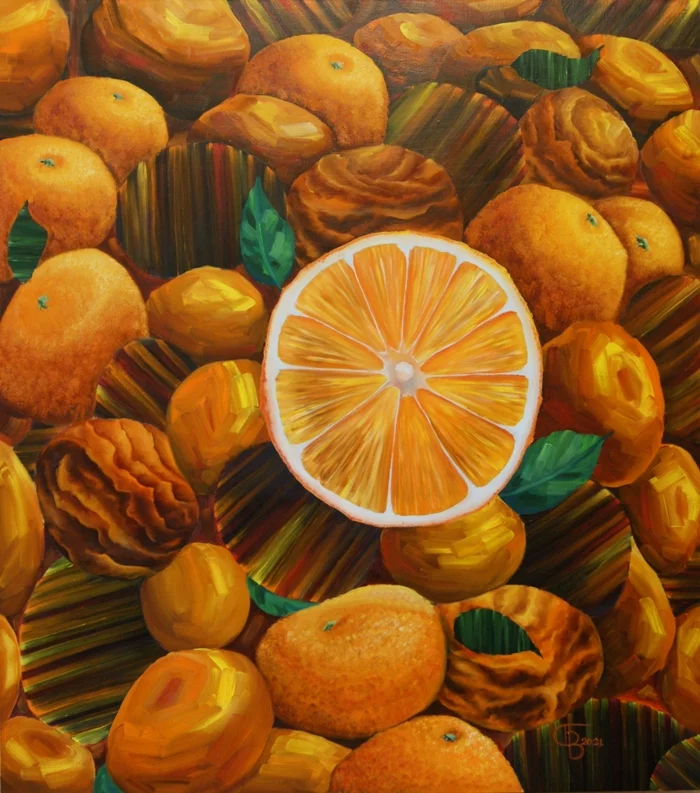 Orange among tangerines - My, Abstraction, Oil painting, Painting