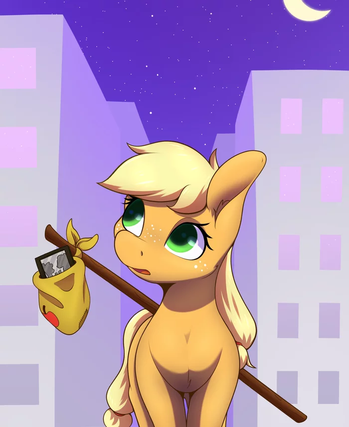 Little apple in a big city - My little pony, Art, Applejack, Aquaticvibes