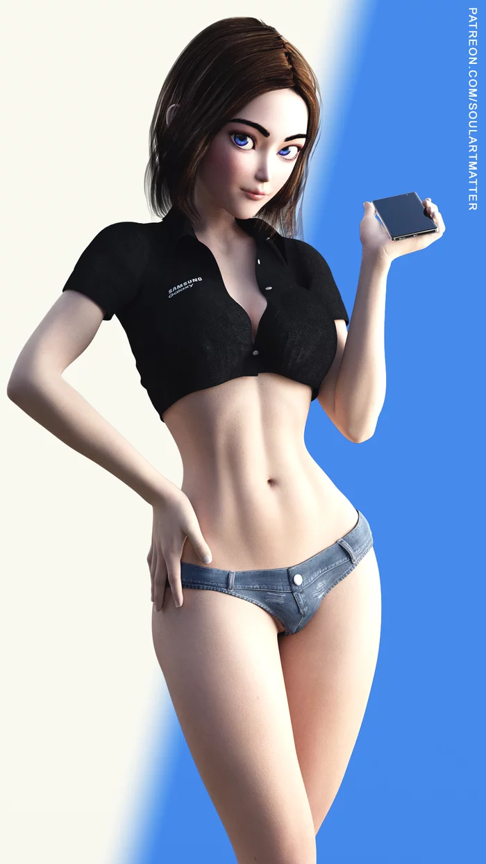 Assistant - NSFW, Art, 3D, Samsung, Sam (Samsung), Virtual assistant, Girls, Erotic, Hand-drawn erotica, , Boobs, Topless, Without underwear, SoulArtMatter, Longpost