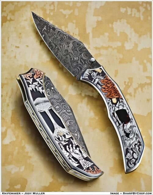 Folding knives by Jody Muller - Knife, Master, Engraving, Jackknife, Damascus, Longpost