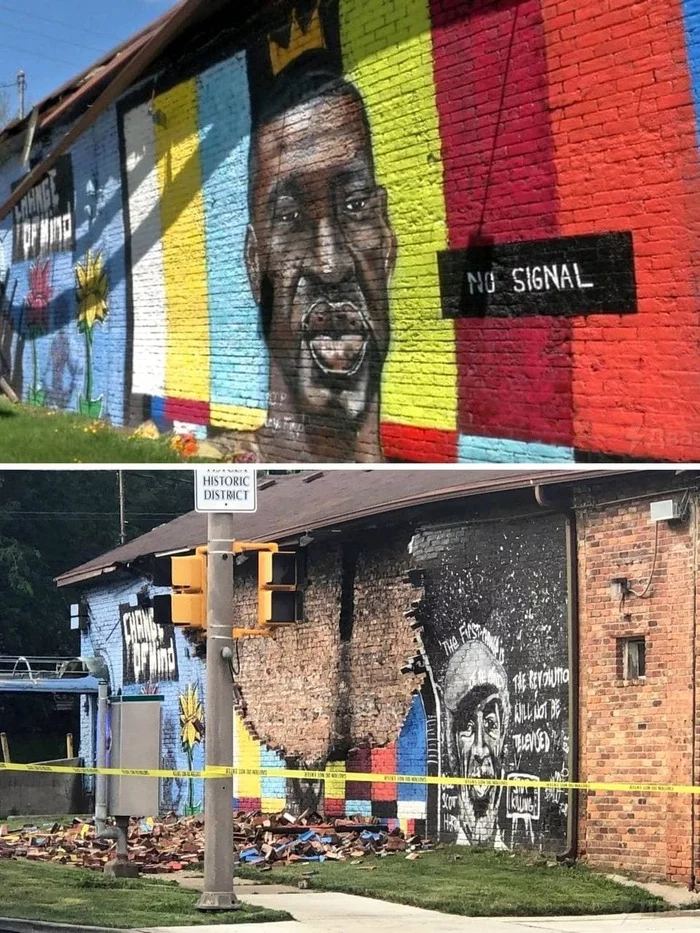 In Ohio, lightning struck George Floyd graffiti, completely destroying it. - Politics, USA, Graffiti, Black lives matter, Lightning, Death of George Floyd