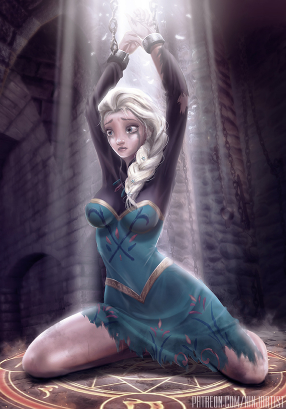 Guilty - NSFW, Art, Hand-drawn erotica, Cold heart, Elsa, Walt disney company, Ninjart1st, Blonde, Handcuffs, , Choker, Boobs, Labia, OnOff, Longpost