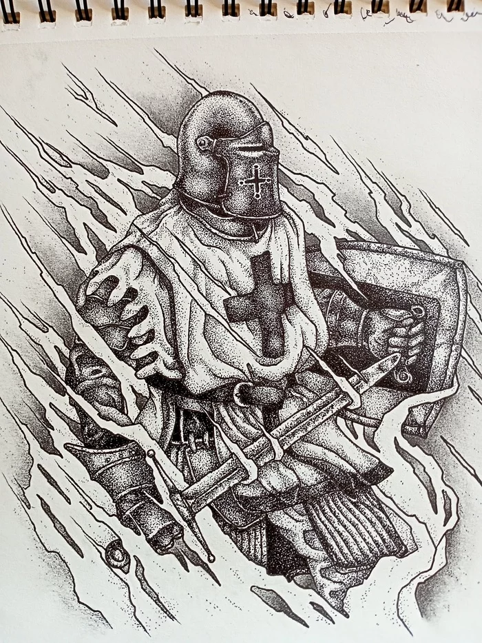 Warrior - My, Drawing, Dotwork, Knight, Knights