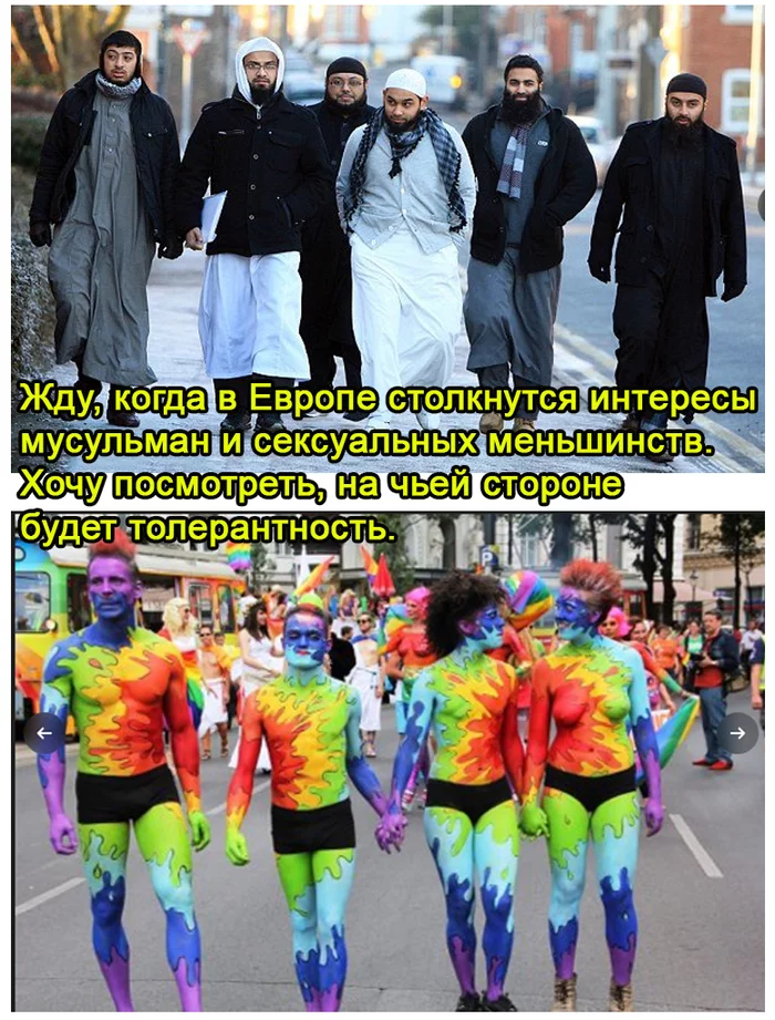 Tolerance - LGBT, Muslims, Europe, Picture with text