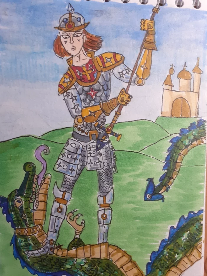 St. George - My, Drawing, St. George, Snake, The Dragon, Beginner artist, Mythology