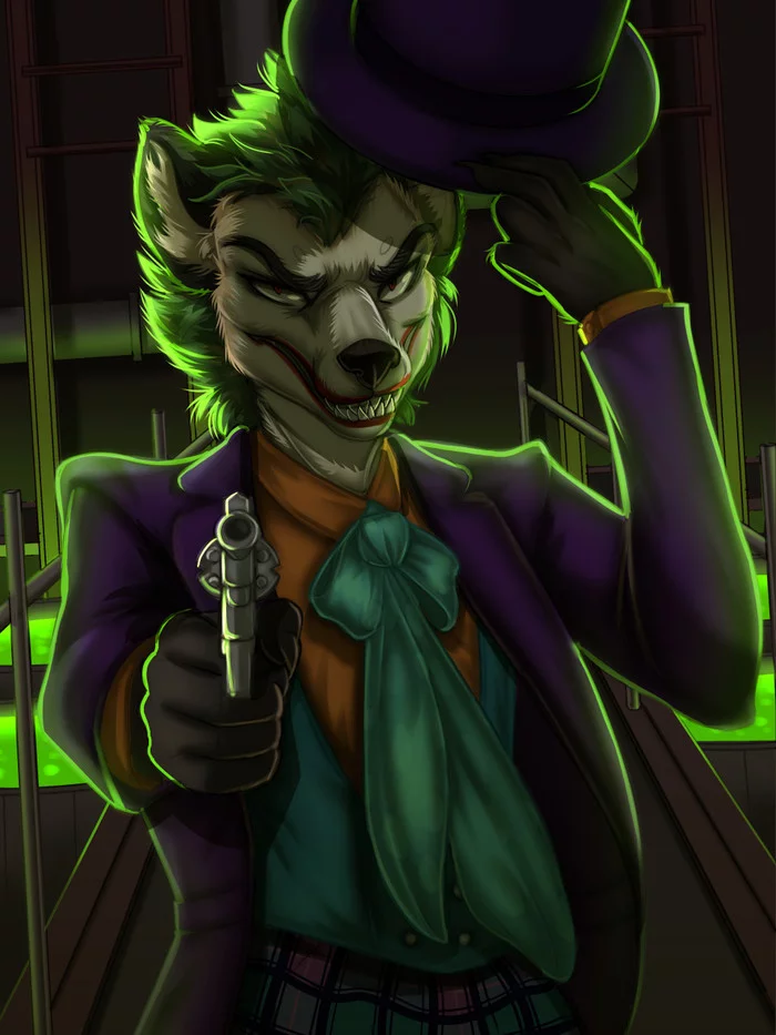 Joker - Furry, Anthro, Art, Joker, Furry canine, , Dc comics, Furry hyena