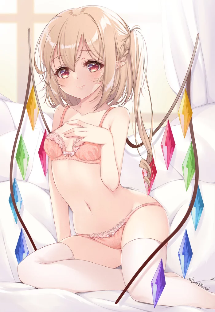 Flandre scarlet - NSFW, Touhou, Flandre scarlet, Anime art, Anime, Haruki, Underwear, Breast, Pantsu, , Stockings, Hand-drawn erotica, Erotic