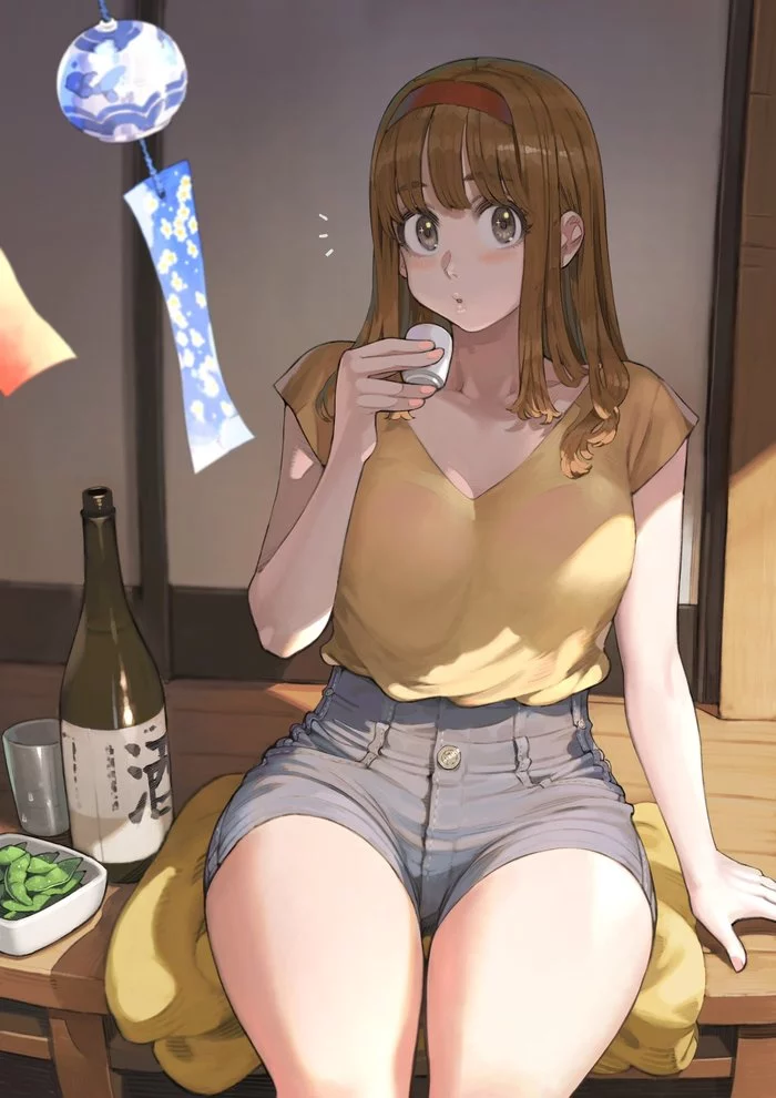 a little drunk - Art, Girls, Sake, Anime art, Japan, Longpost