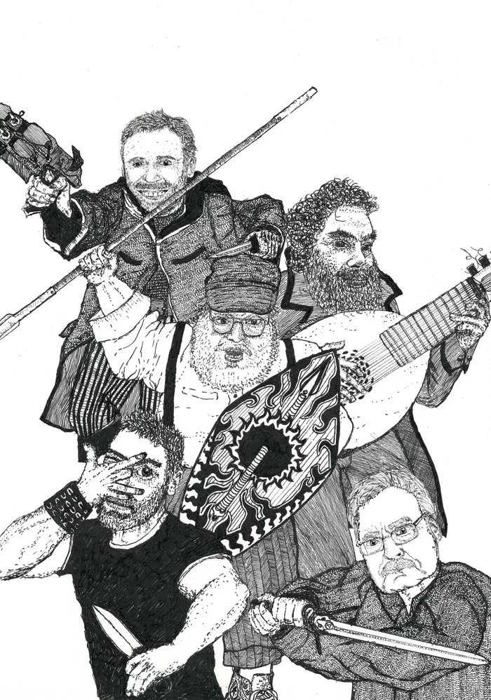 Series Handsome. dreamers - My, Pen drawing, Writers, Creation, Andrzej Sapkowski, Alexey Pekhov, George Martin, Patrick Rothfuss, Joe Abercrombie