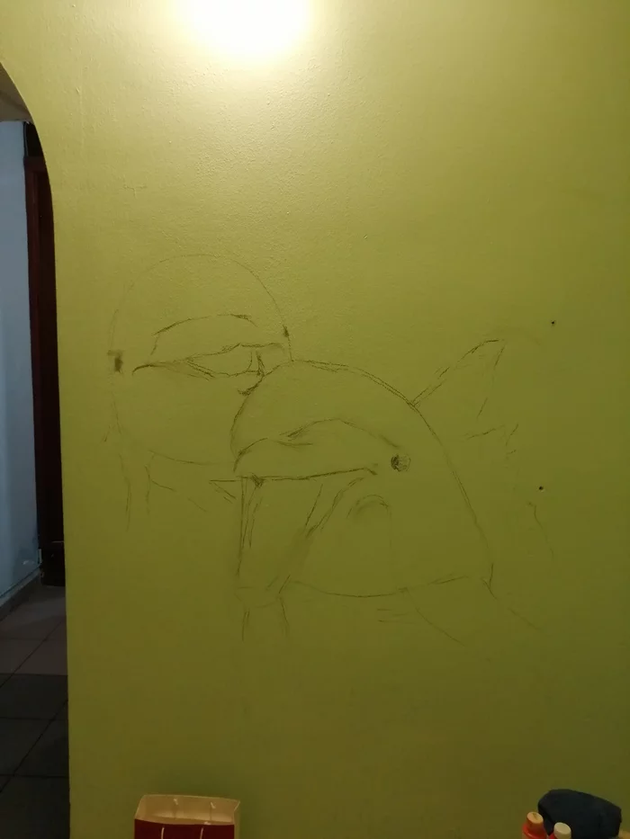 When there is nothing to pay for the hostel) - My, Saint Petersburg, Hostel, Wall, Wall painting, Drawing on the wall, Dolphin, Ocean, Longpost