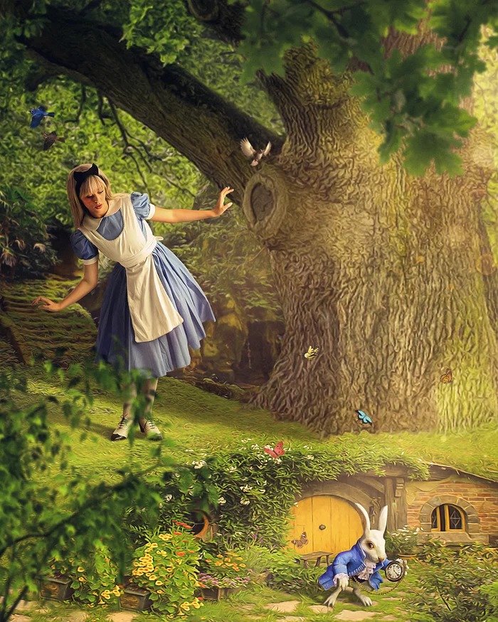 Alice in Wonderland - My, Photoshop, Art, Fan art, Tim Burton, Alice in Wonderland, Fantasy, Story, White Rabbit, , Fotobash, Collage, Longpost