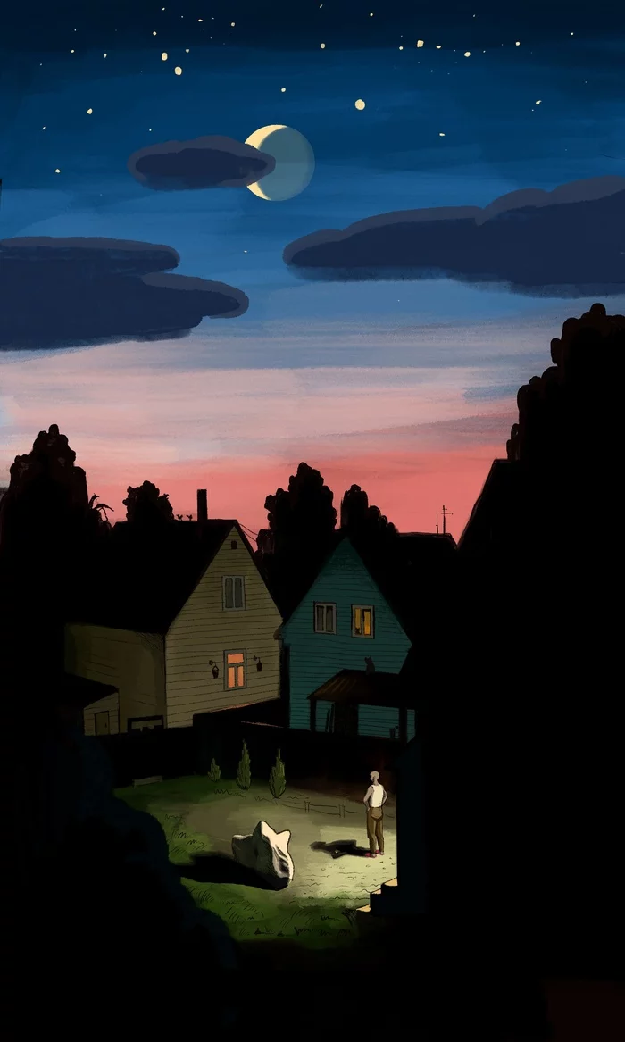 Neighbor - My, Drawing, Digital drawing, Sunset, Evening