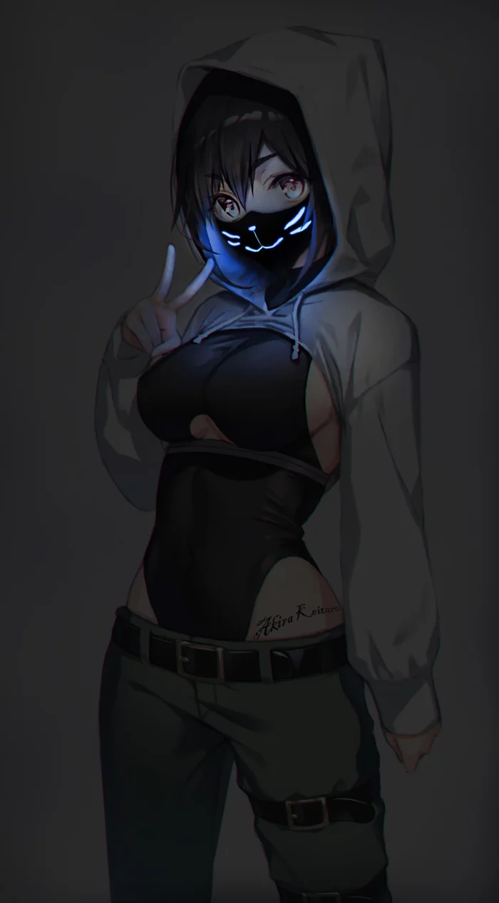 Girl in a neon mask - My, Girls, Neon, Mask, Anime