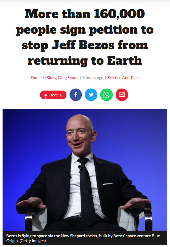 More than 160 thousand people signed the petition We will not allow Jeff Bezos to return to Earth - Jeff Bezos, Space tourism, Петиция, Humor