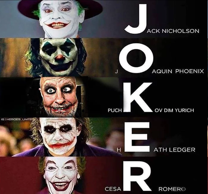 Joker - Joker, Jack Nicholson, CГ©sar Romero, Heath Ledger, Joaquin Phoenix, Dmitry Puchkov