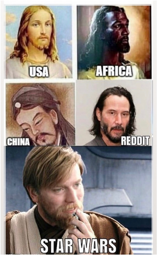 Various Interpretations of Jesus - Picture with text, Jesus Christ, Keanu Reeves, Star Wars, Obi-Wan Kenobi, Ewan McGregor