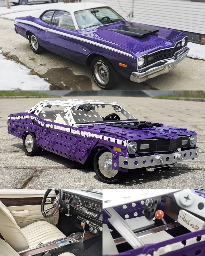 1976 Dodge Dart made of metal constructor, wire, rubber, leather and cardboard - My, Dodge, Muscle car, Retro, Retro car, Constructor, Homemade, Modeling