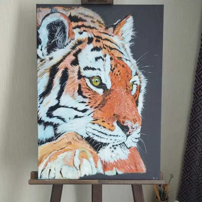 tiger oil painting - My, Hobby, Tiger, Butter, Painting, Longpost