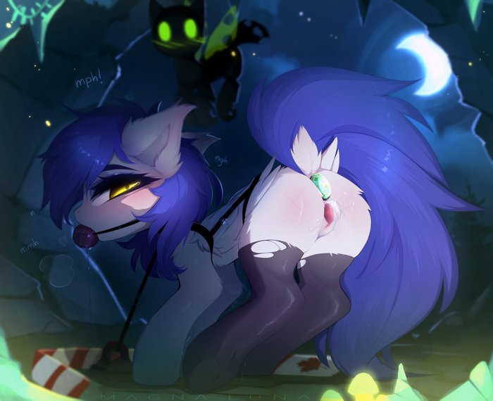 Under the moon - NSFW, My little pony, Original character, MLP Explicit, Stockings, Butt plug, Changeling