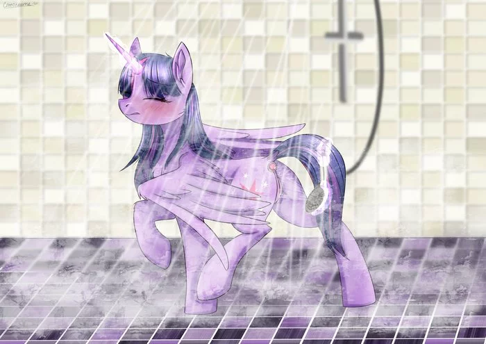 Princess in the shower - NSFW, My little pony, Twilight sparkle, MLP Explicit, Butt plug