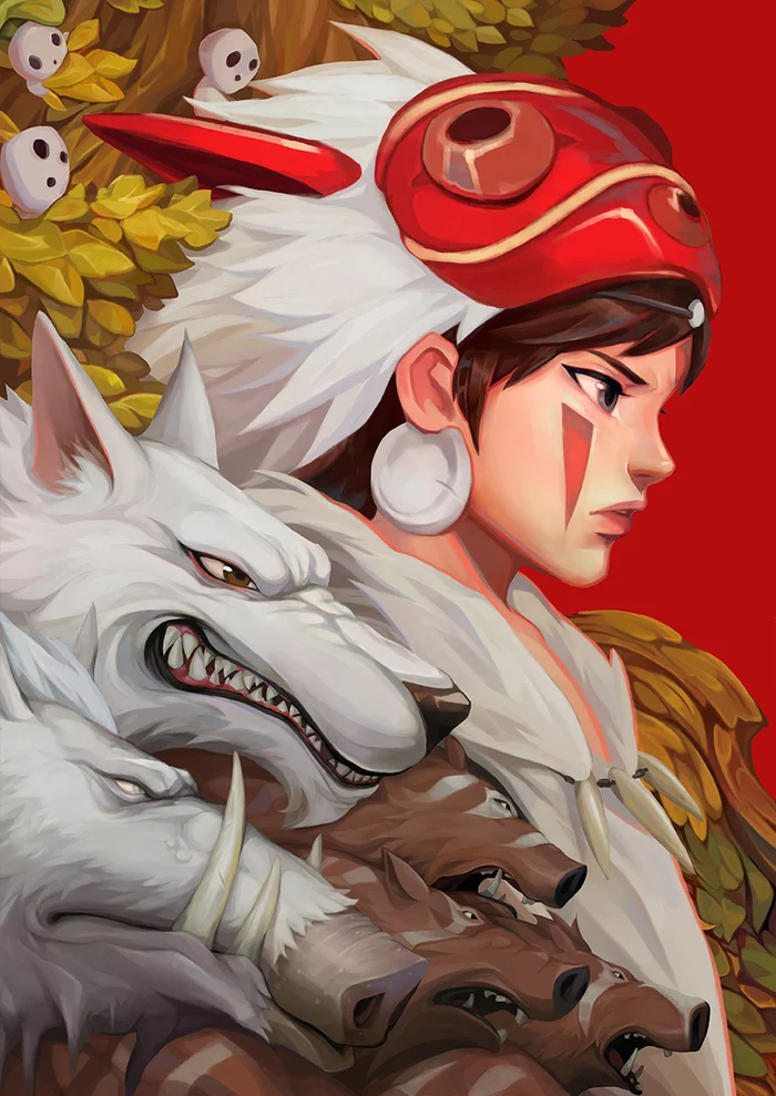 Mononoke - Drawing, Anime, Hayao Miyazaki, Princess mononoke, Girls, Muju, Anime art, Art