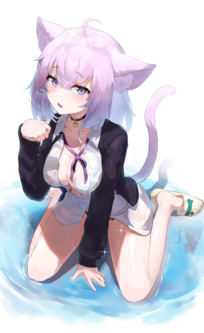 Okayu - NSFW, Anime, Anime art, Hololive, Nekomata Okayu, Neko, Animal ears