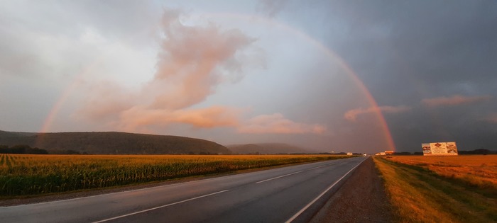 Rainbow Bridge at sunset - My, Republic of Adygea, Sunset, Rainbow