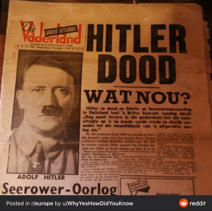 Hitler is dead. Now what ? - Reddit, Adolf Gitler, Newspapers, Heading