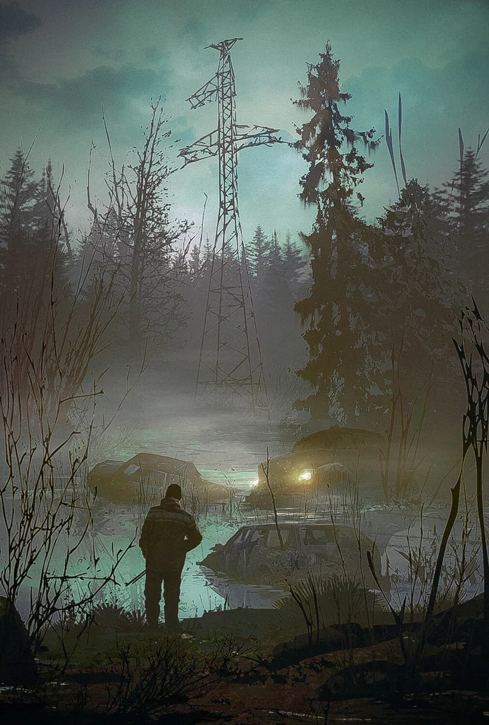 Road through the swamp - Drawing, Stalker, Zuo, Swamp, Dmitry Vishnevsky, Art