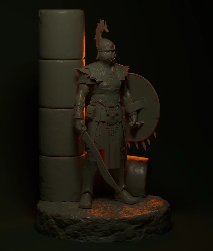 Ancient Warrior.Based on amazing concept from Ariel Perez - Longpost, Arnold, Autodesk Maya, Zbrush, 3D, 3D печать, 3D modeling, My