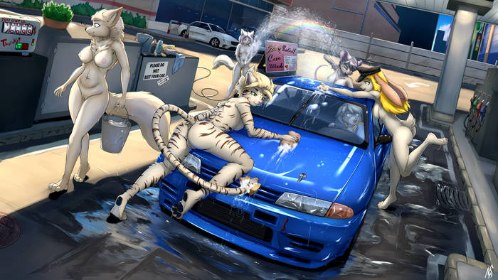 Car wash - NSFW, Furry, Anthro, Art, Yiff, Furotica, Furry canine, Furry wolf, Furry tiger, , Furry mouse, Furry rabbit, Notbad621, Car wash