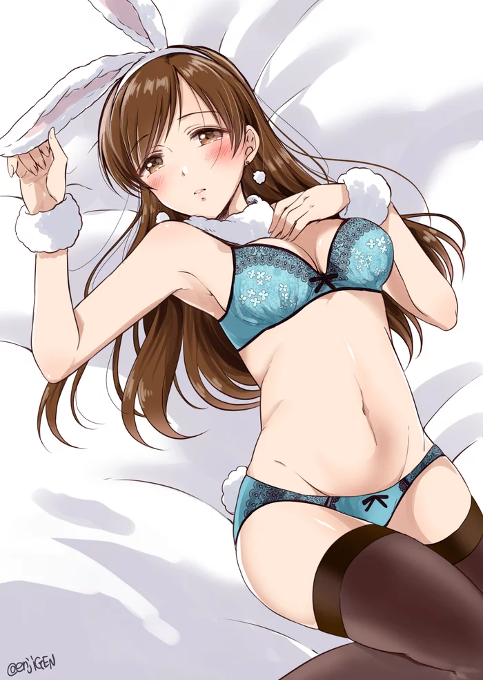 Nitta minami - NSFW, Anime, Anime art, The idolmaster, Idolmaster Cinderella Girls, Nitta minami, Animal ears, Underwear, Boobs, , Pantsu, Stockings, Hand-drawn erotica, Erotic