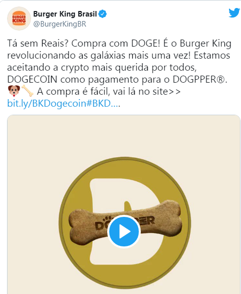 Burger King Brasil  Dogecoin     , Dogecoin, , , ,  ,  