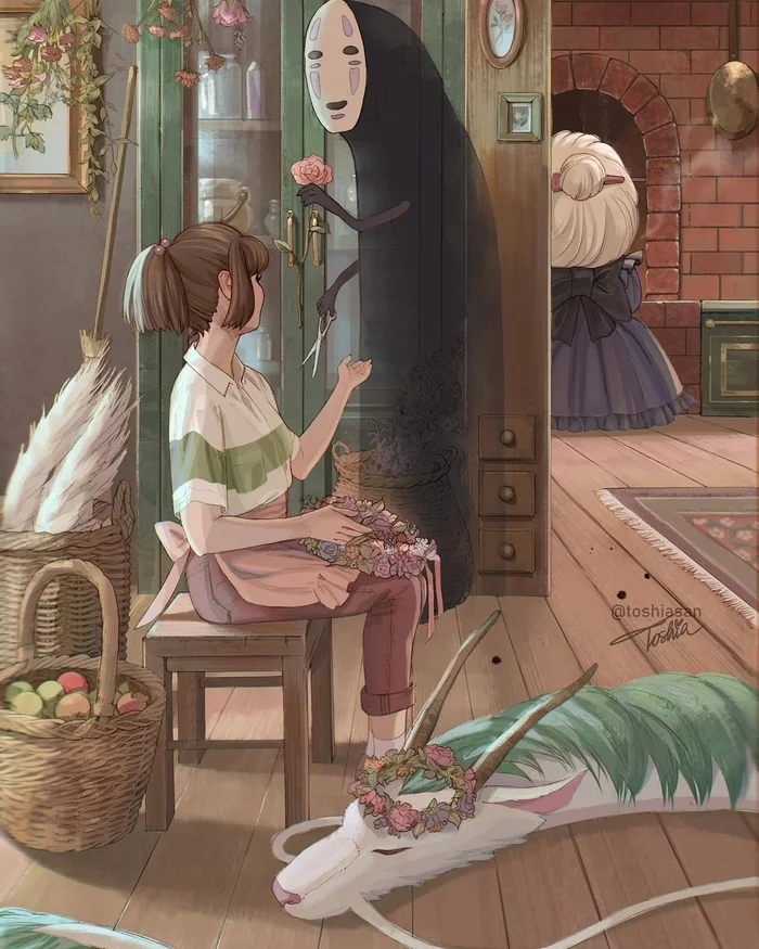 House of Zeniba - Art, Fan art, Drawing, Spirited Away, Hayao Miyazaki, Anime, Zeniba, Kaonashi, , Haku, Chihiro, Toshia-San