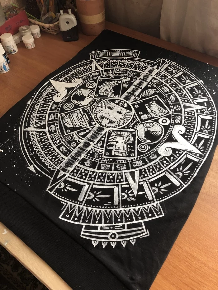 Mayan calendar and repetition - the mother of learning - My, Drawing, Art, Painting on fabric, Needlework without process, Cloth, Mayan calendar, Longpost