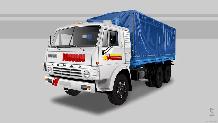 KAMAZ trucks from the 1st and the millionth. - My, Vector graphics, Digital drawing, Graphic design, Corel draw, Auto, Truck, Kamaz, Wallpaper, Longpost