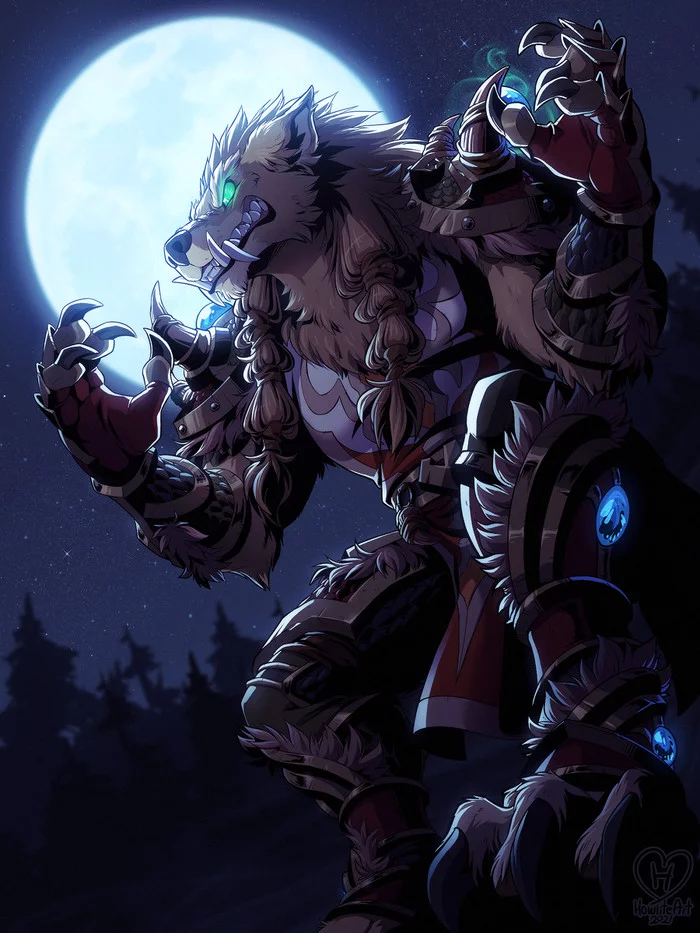 Angry Moon - Фурри, Антро, Арт, Furry wolf, Ворген, World of Warcraft, Xuza