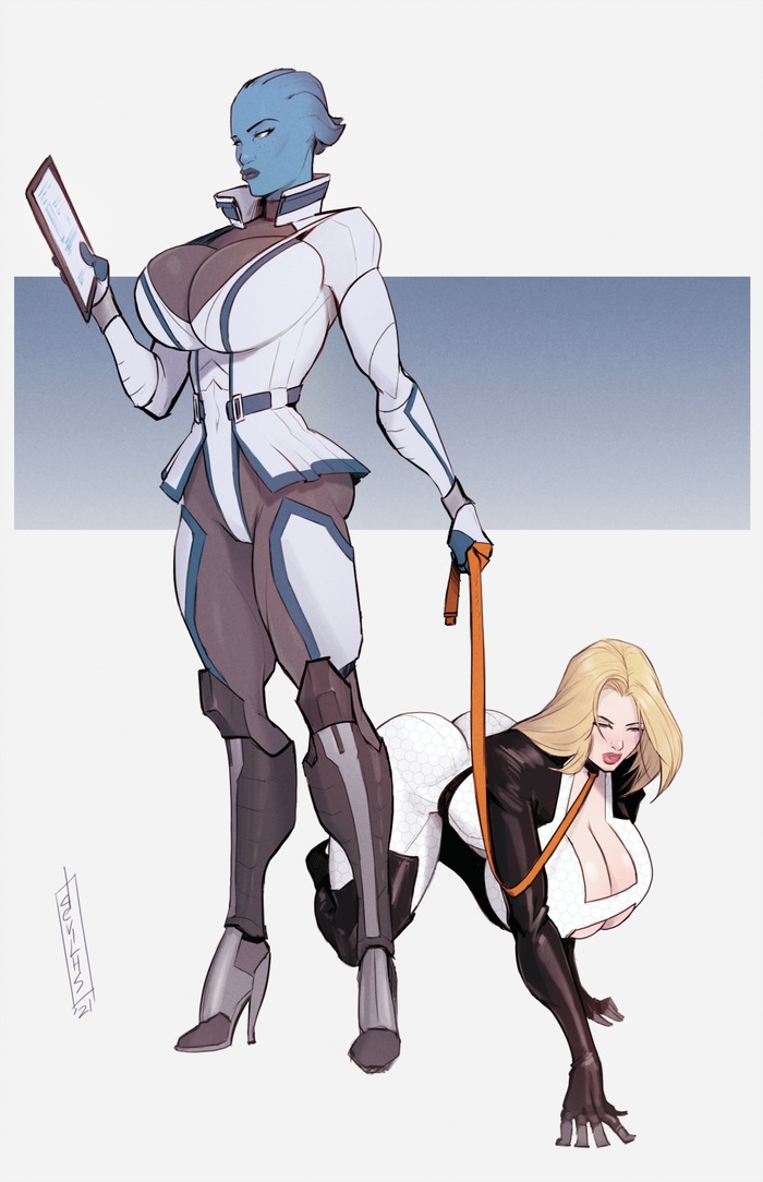 Лиара выгуливает своего цербера