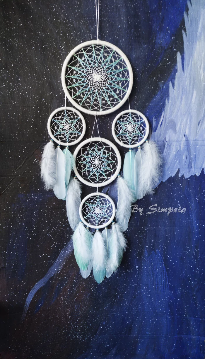 Dreamcatcher Ice Star - My, Bysimpeta, Dreamcatcher, Creation, Needlework, Hobby, Needlework without process, With your own hands, White, , Ice, Longpost