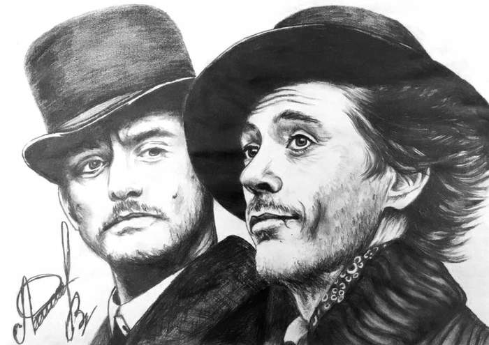 Sherlock Holmes and others. Watson. Old drawing. 2016 - My, Drawing, Pencil drawing, Graphics, Art, Portrait, Sherlock Holmes, Robert Downey Jr., Jude Law