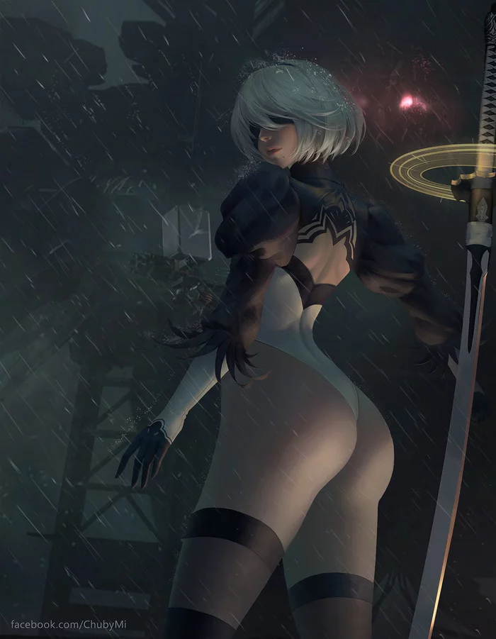 Rainy night - NSFW, Drawing, NIER Automata, Yorha unit No 2 type B, Girls, Rain, Erotic, Chuby Mi, Art