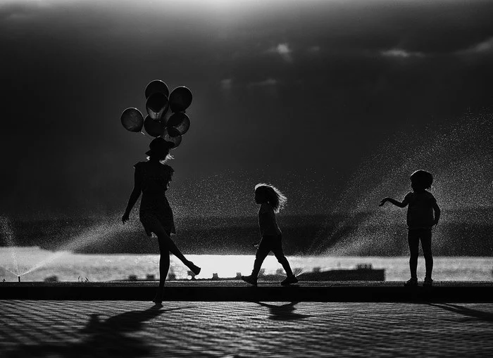 Heat - My, Black and white photo, The photo, Silhouette, Children