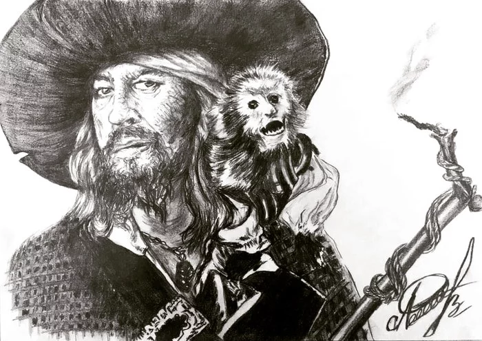Hector Barbossa - My, Art, Pencil drawing, Graphics, Portrait, Pirates of the Caribbean, Barbossa