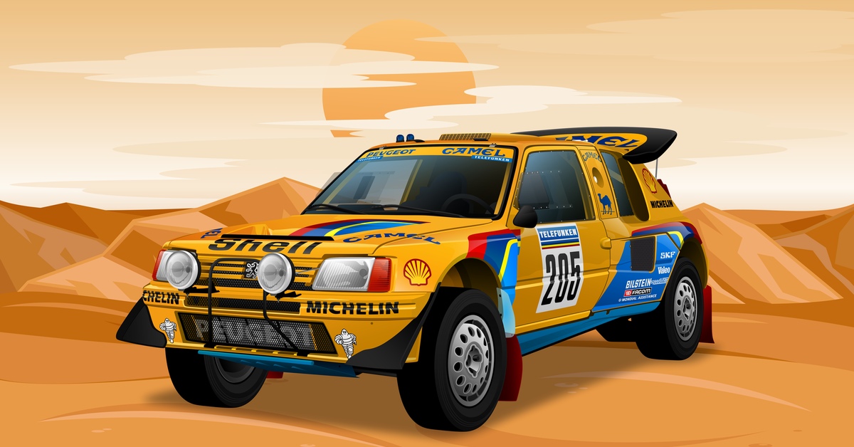 Peugeot 205 Turbo 16 Dakar (1987) Vector graphics - My, Vector graphics, Digital drawing, Graphic design, Corel draw, Auto, Peugeot, Desktop wallpaper, Wallpaper, , Desert, Longpost, Rally dakar