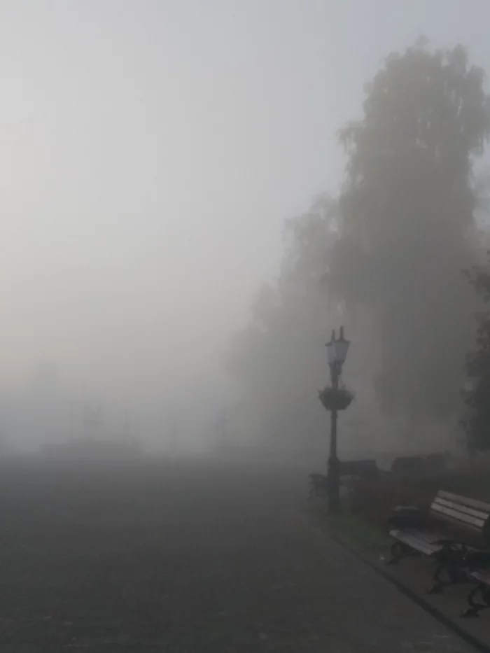 Autumn morning in the fog - My, , Morning, Fog, Walk, The photo, Longpost, Embankment