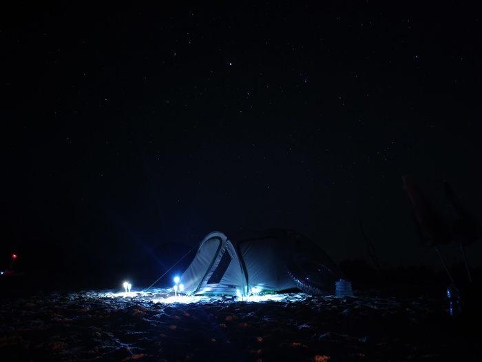 Tent and stars - My, Mobile photography, Night, The photo, Dzharylgach