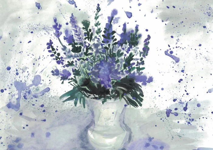 Bouquet of lavender - My, Bouquet, Lavender, Dacha, Watercolor, Illustrations, Botany