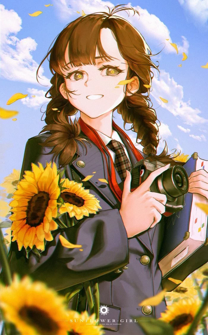 Sunflowers - Art, Drawing, Girls, Sunflower, Anime art, Anime, Anime original