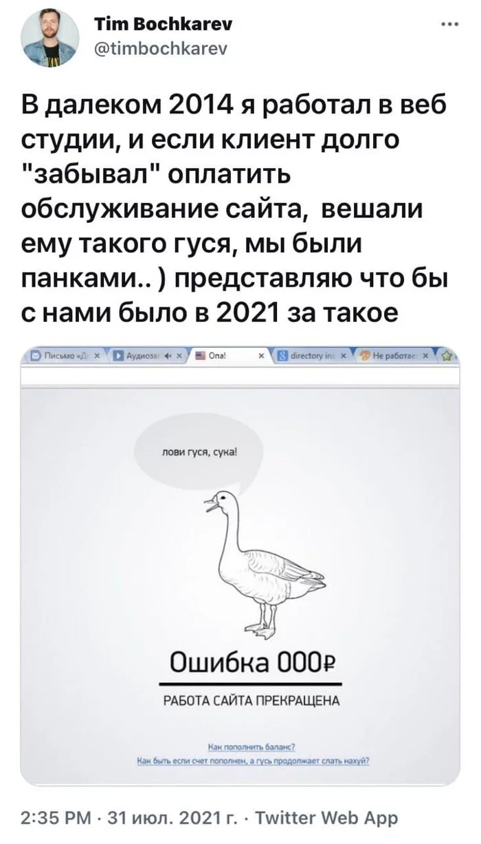 Error 000 - Humor, Screenshot, Twitter, IT humor, Mat, Гусь, Site, Clients